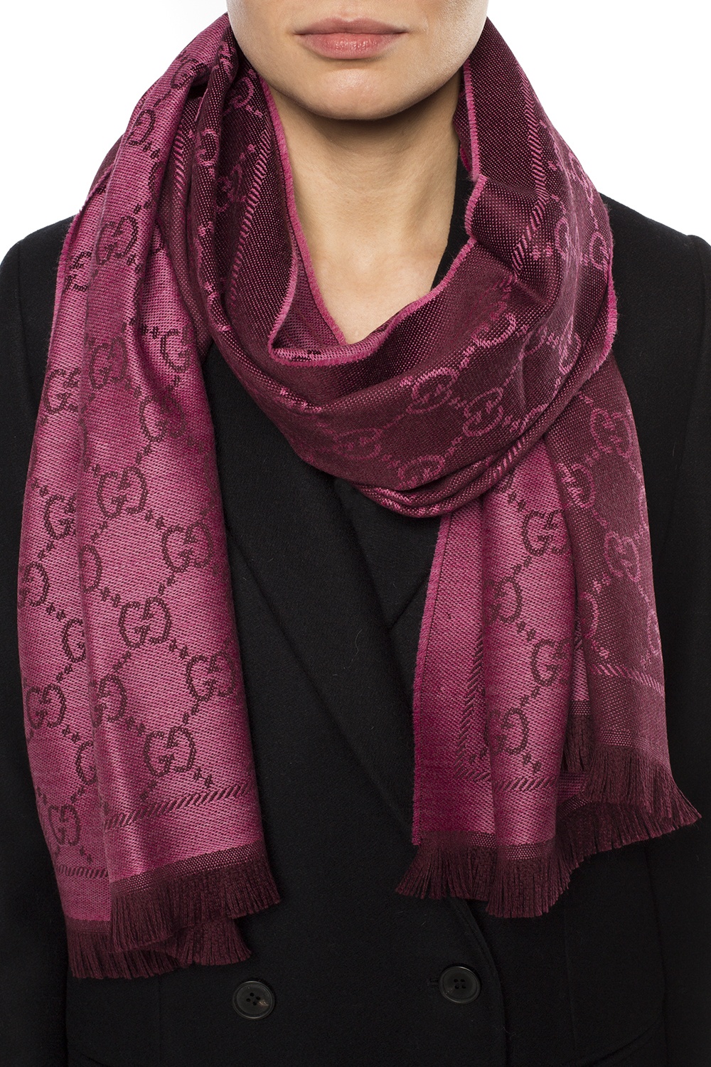 Gucci scarf Maroon Gray GG wool Shawl good